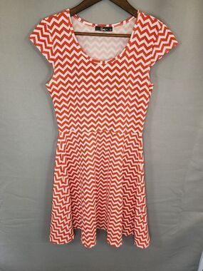 Pinc Red & White Chevron Fit-and-Flare Mini Dress